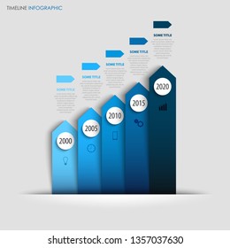 Time line info graphic with design paper blue directional arrows