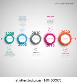 Time line info graphic with design round colored pointers