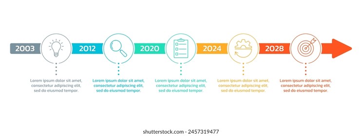 Time line info graphic design. 5 step timeline diagram, chart infographic. Business presentation, process layout template. Vector illustration.