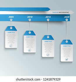 Time line info graphic with hanging labels in blue design