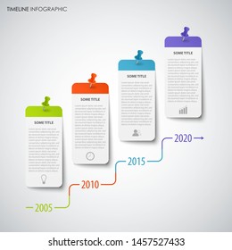 Time line info graphic with labels and colorful design pins