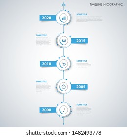 Time line info graphic with labels in blue white design