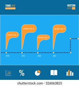 Time line info graphic on blue background 