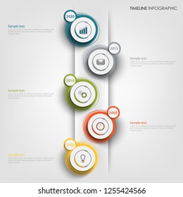 Time line info graphic with round abstract design pointers