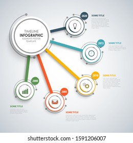 Time line info graphic with round pointers in colorful design