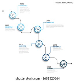 Time line info graphic with round pointers in blue white design