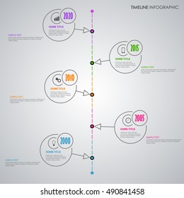 Time line info graphic with thin line circular pointers