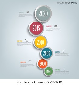 Time line info graphic vertically with round design indicators template