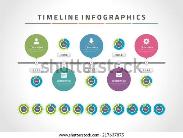 タイムラインインフォグラフィックとアイコンベクター画像デザインテンプレート ウェブデザイン タイムライン およびワークフローレイアウトの場合 のベクター画像素材 ロイヤリティフリー