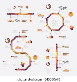 Time line infographic set of grphics. Vector illustration symbols set.