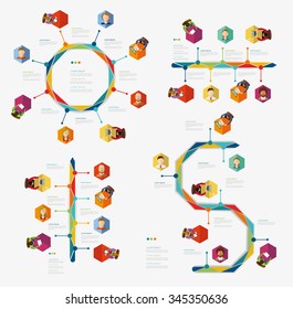 Juego infográfico de línea de tiempo de iconos humanos. Conjunto de símbolos de ilustración vectorial.