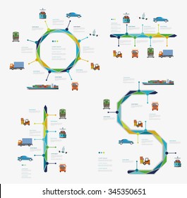 Time line infographic set of transport icons. Vector illustration symbols set.