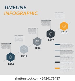 Time Line Infografik Vektorgrafik 5 Schritte Hexagon-Formen 