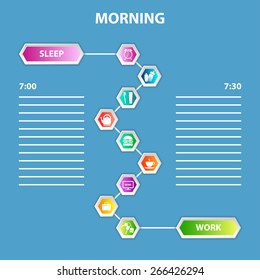 Time line of morning. Vector illustration for the daily routine, posters, banners and  organizers