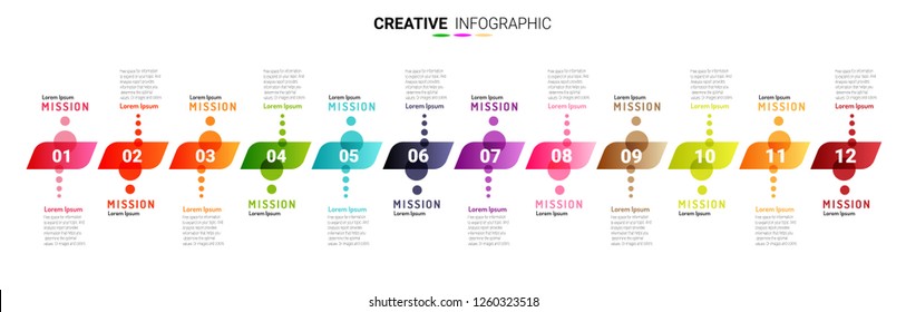 Línea de tiempo, el negocio de presentación se puede utilizar para el concepto de negocio con 12 opciones, el negocio de línea de tiempo durante 12 meses, 1 año, el vector de diseño de infografías de línea de tiempo, pasos o procesos.