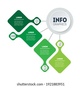 Línea temporal de tendencias de 4 partes. Concepto de presentación empresarial con cuatro opciones, pasos o procesos. plantilla de infografía ecológica de 4 pasos. Desarrollo y crecimiento del negocio ecológico.