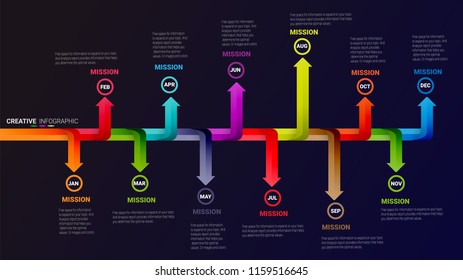 Time line, Timeline business for 12 months, 1 year, Timeline infographics design vector and Presentation business can be used for Business concept with 12 options, steps or processes.