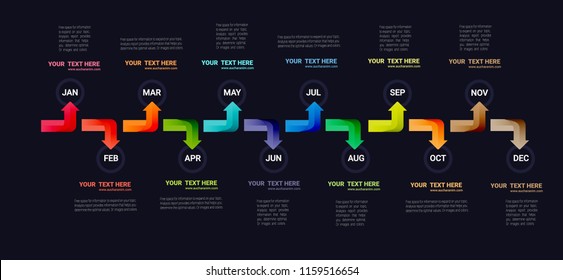 Time line, Timeline business for 12 months, 1 year, Timeline infographics design vector and Presentation business can be used for Business concept with 12 options, steps or processes.