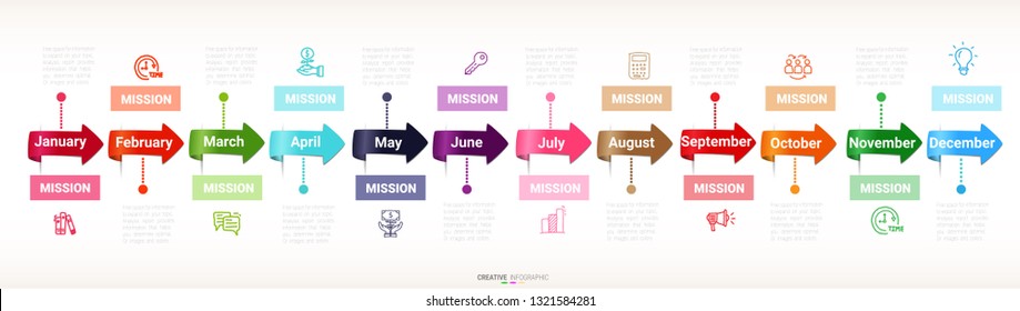 Time line, Timeline business for 12 months, 1 year, Timeline infographics design vector and Presentation business can be used for Business concept with 12 options, steps or processes.