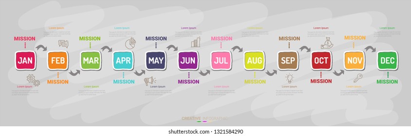 Time line, Timeline business for 12 months, 1 year, Timeline infographics design vector and Presentation business can be used for Business concept with 12 options, steps or processes.