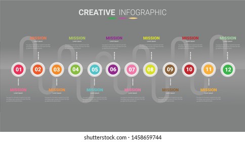 Time line, Timeline business for 12 months, 1 year, Timeline infographics design vector and Presentation business can be used for Business concept with 12 options, steps or processes. 