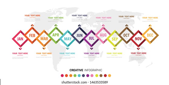 Time line, Timeline business for 12 months, 1 year, Timeline infographics design vector and Presentation business can be used for Business concept with 12 options, steps or processes. 