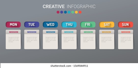 Time line, Timeline business for 7 day, week, Timeline infographics design vector and Presentation business can be used for Business concept with 7 options, steps or processes. 