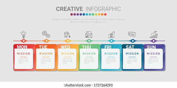Time line, Timeline business for 7 day, week, Timeline infographics design vector and Presentation business can be used for Business concept with 7 options, steps or processes. 