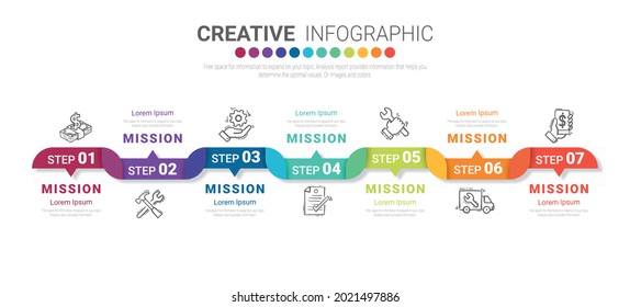 Time line, Timeline business for 7 day, week, Timeline infographics design vector and Presentation business can be used for Business concept with 7 options, steps or processes. 