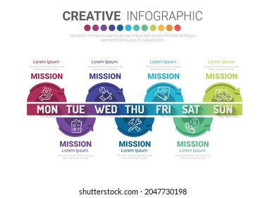 Time line, Timeline business for 7 day, week, Timeline infographics design vector and Presentation business can be used for Business concept with 7 options, steps or processes. 