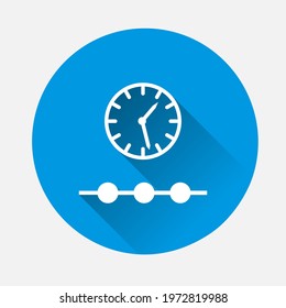 Time line vector icon on blue background. Flat image with long shadow.