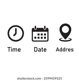 Time ,location ,date, address icon set