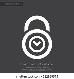 time lock premium illustration icon, isolated, white on dark background, with text elements 