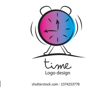 Time logo. Alarm, clock icon, vector illustration. Flat design, web icon, colorful background