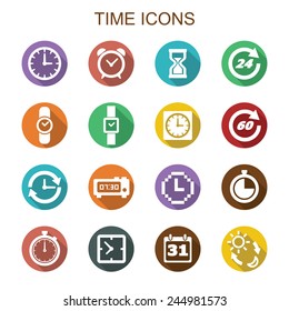 time long shadow icons, flat vector symbols