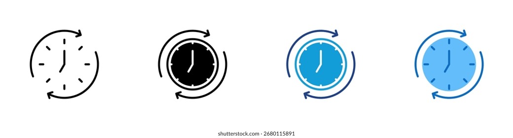 Time Loop Multiple Style Icon Vector Design - Circular clock with arrows, symbolizing schedule cycle, repetition, or time management