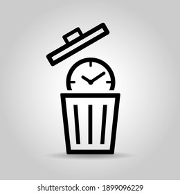 Time loss icon due to clock and trash can