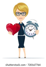 time to love - clock and red heart. Stock flat vector illustration.