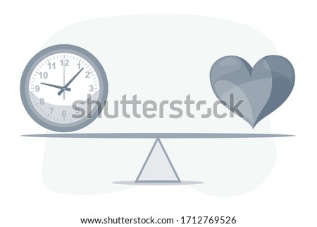 Time and love concept. Businessman standing on seesaw. Vector flat design illustration.