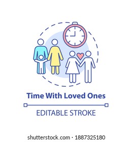 Time with loved ones concept icon. Self care checklist. Close relatives relationship. Family activities idea thin line illustration. Vector isolated outline RGB color drawing. Editable stroke
