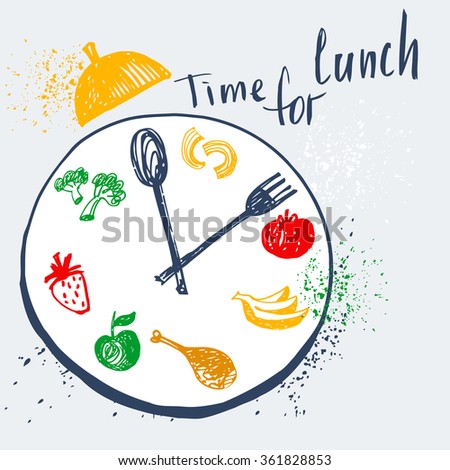 Time for lunch. Design element for advertising cafe, restaurant, menu.Food on a plate with a fork and spoon. Fitness, Diet and Calorie. 