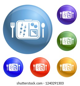 Time to lunch icons set vector 6 color isolated on white background