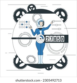 Time machine at laboratory. Jogging man teleports from past to future, scientists making teleportation of people to parallel universe, gate or tunnel, portal for time vortex.Travelling in time, sci-fi