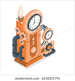 Time Machine with Leader Pointing Ahead. People Going to the Future or Past for Changing History Developments and Finding Solutions. Time Travel Machine. 2761