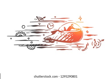 Time machine, time, travel, future, past concept. Hand drawn person traveling in time machine concept sketch. Isolated vector illustration.