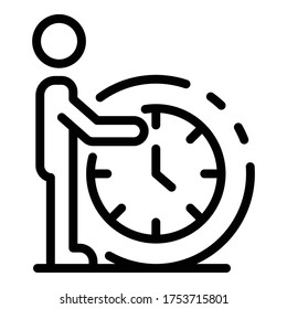 Time and man icon. Outline time and man vector icon for web design isolated on white background