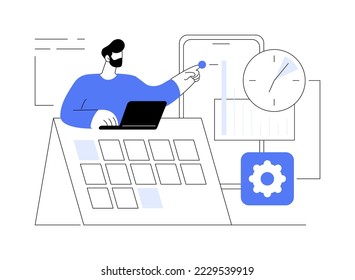 Time management abstract concept vector illustration. Time tracking tool, management software, effective planning, productivity at work, clock, control system, project schedule abstract metaphor.