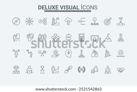 Time management to achieve leadership and growth success, focus on goal thin black outline symbols vector illustration. Personal growth, business career, and skill improvement line icons set.