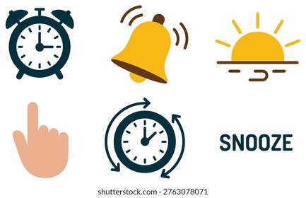 Time management and alarm clock snooze icons for productivity and daily routine