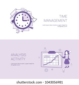 Time Management And Analysis Activity Concept Template Web Banner With Copy Space Vector Illustration